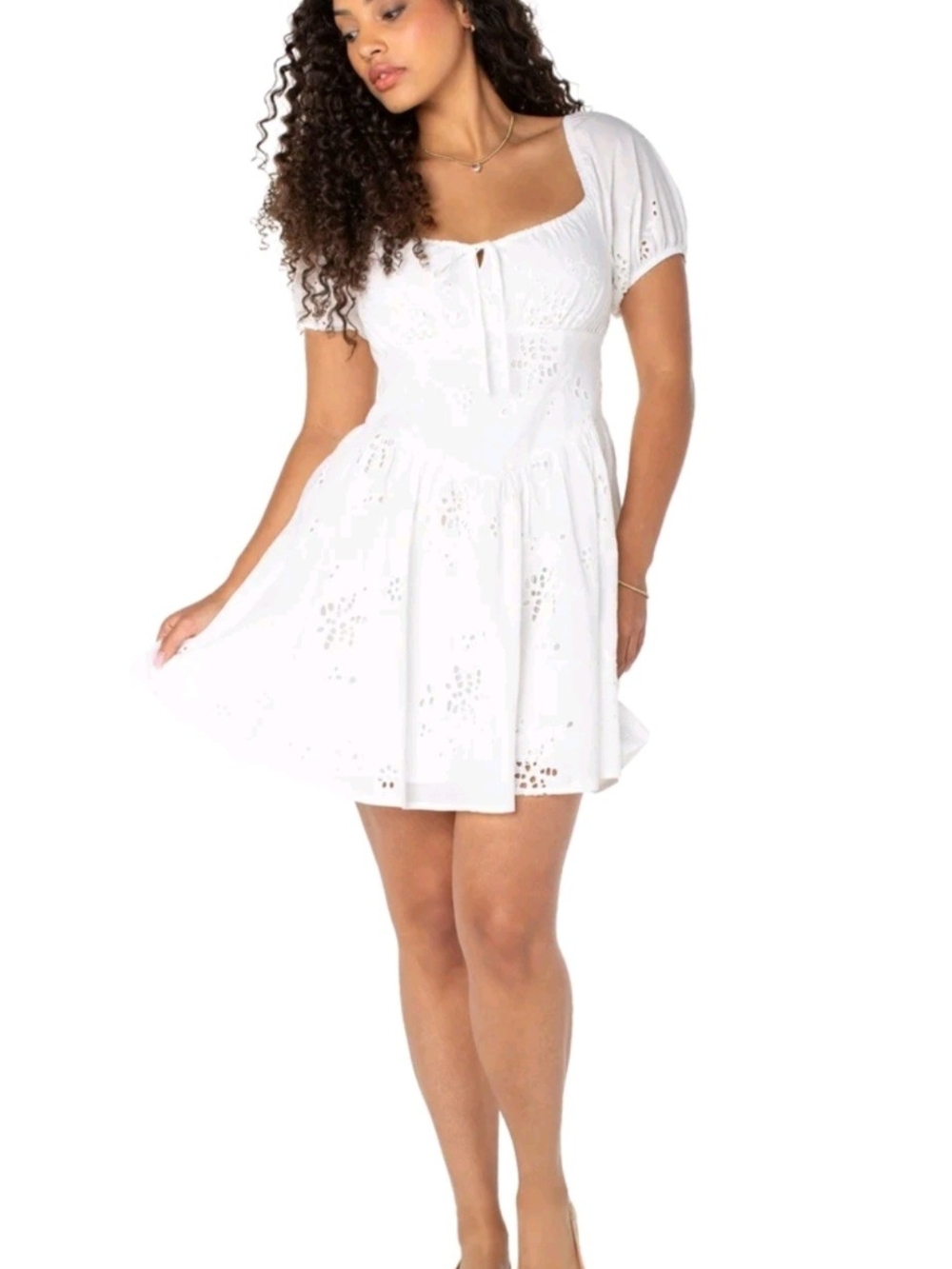 NWT! Bridgerton Celebrity Pink Women's Eyelet Puff Sleeve Mini Dress Small
